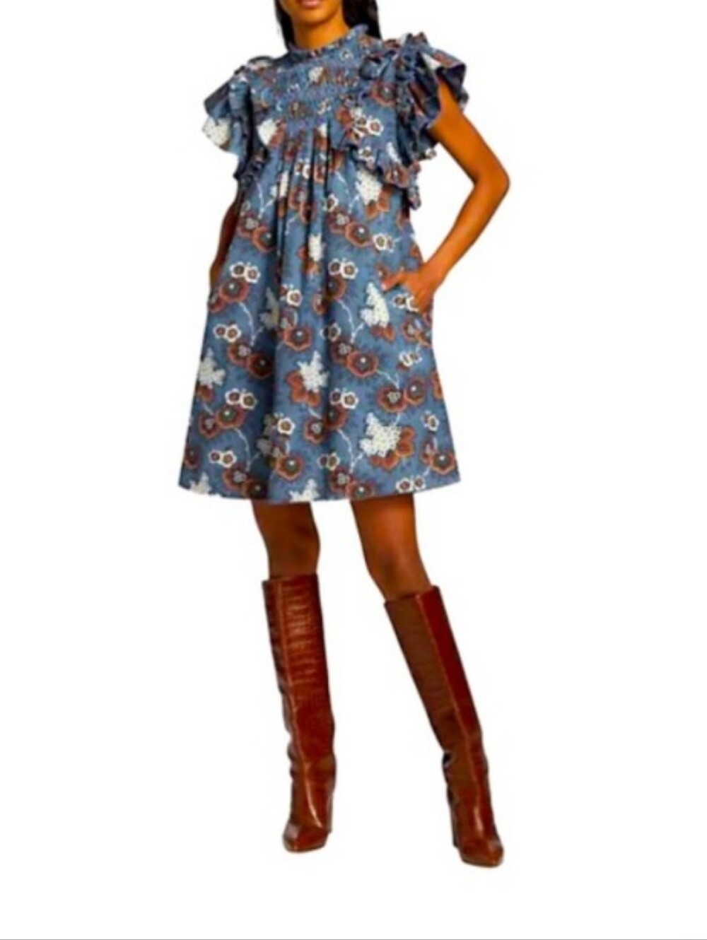 Sea New York Women's Lucinda Seersucker Smocked Lace Yoke Mini Dress Size Large
